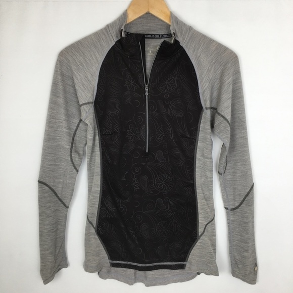 Smartwool PhD Women's Wool Top Long Sleeve Half Zip Pullover Sz Small Black Gray - Picture 1 of 13